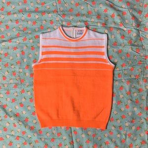 Vintage 60s Florescent Orange Knit Sleeveless Sweater